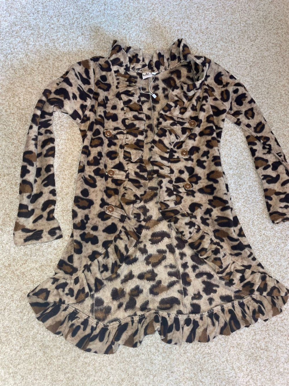 Mia Belle Girls Fuzzy Ruffle Leopard Coat - 10/12
